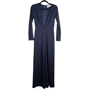 Stylestalker Navy Deep V-Neck Wide Leg Jumpsuit Size Medium